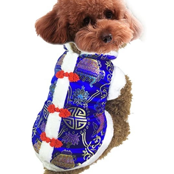 yestar Other - Yestar Chinese Emperor Kung Fu Blue and Gold Silk Oriental Dog Jacket and Hat